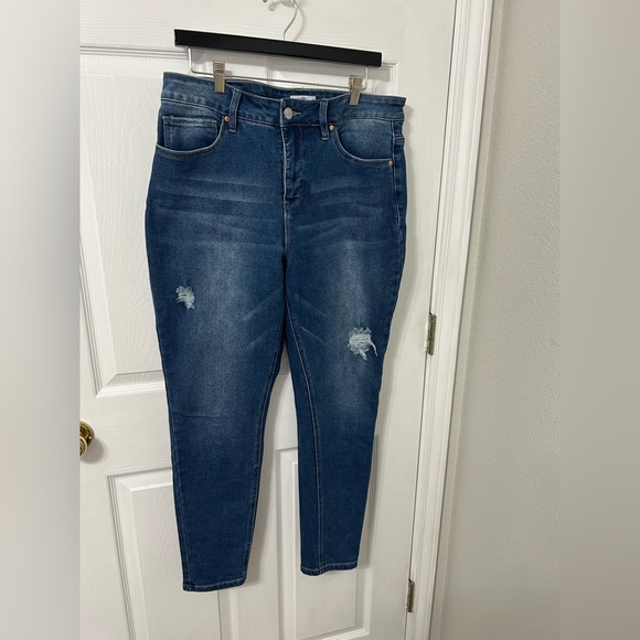 Royalty For Me Dark Blue Distressed Skinny Jeans - Picture 1 of 8